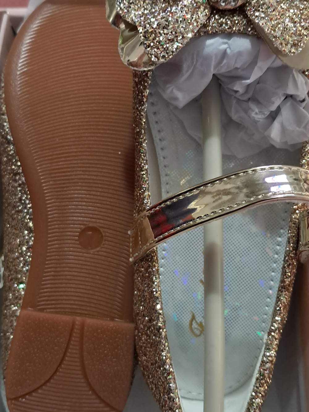 Sparkle Bow Mary Jane Flats in Rose Gold